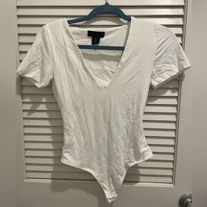 House of Harlow 1960 White Deep V-Neck Bodysuit